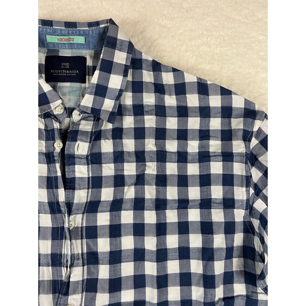 Scotch Soda Mens Long Sleeve Gingham Check‎ Button Down Shirt Large Blue White